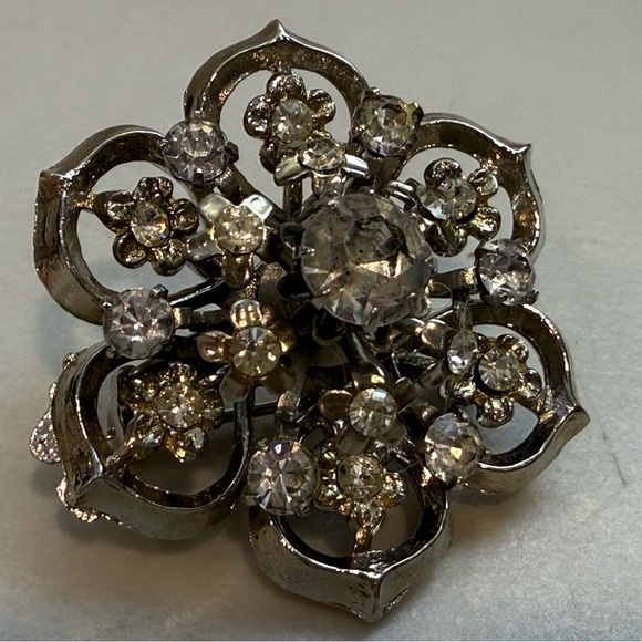 Vintage Coro Signed Silver Tone Chunky Rhinestone Brooch 3-D - Picture 7 of 9